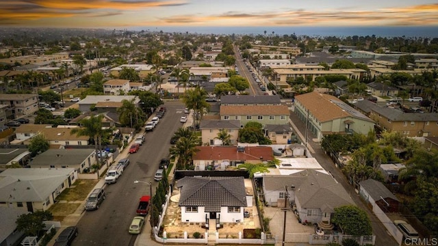 view of aerial view at dusk