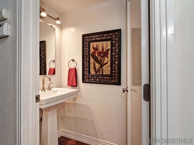 bathroom featuring wood-type flooring