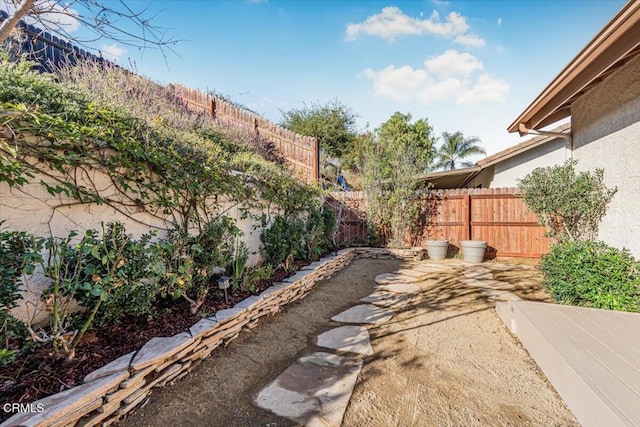 view of yard with a patio area and a fenced backyard