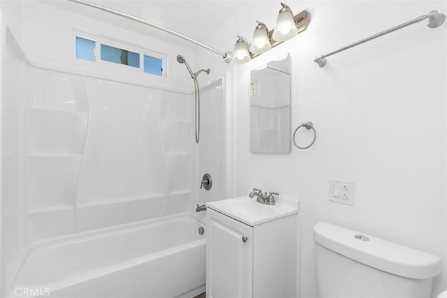 full bathroom with toilet, shower / tub combination, and vanity