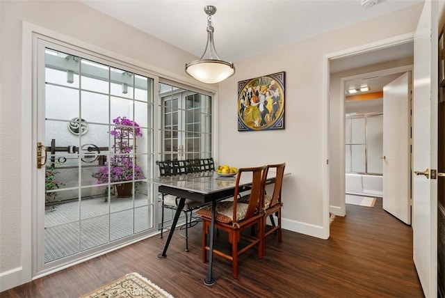 dining area featuring dark wood-type flooring