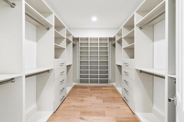 spacious closet featuring light hardwood / wood-style flooring