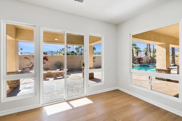 doorway featuring a healthy amount of sunlight and light hardwood / wood-style floors