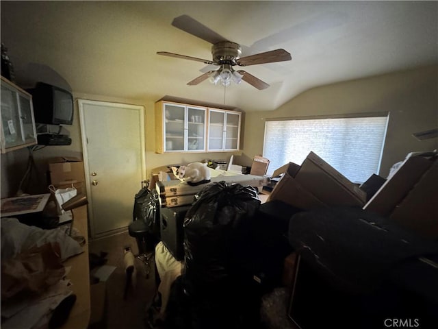 bedroom with vaulted ceiling and ceiling fan