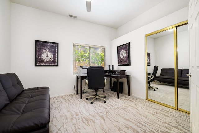 office area featuring ceiling fan