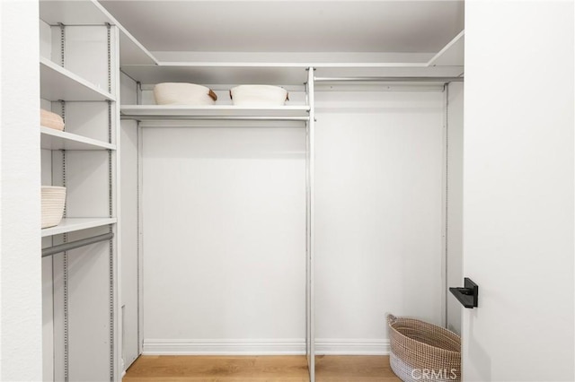 walk in closet with light wood-type flooring