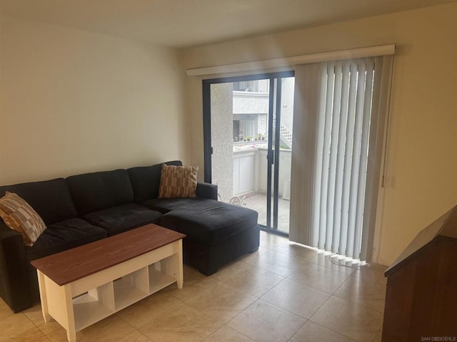 living room with light tile patterned floors