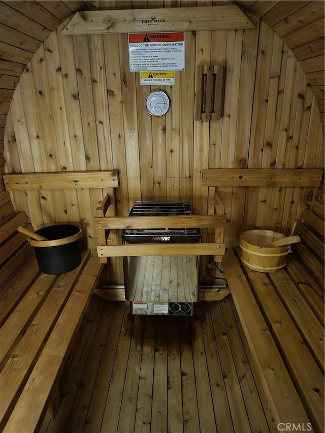 view of sauna with wood-type flooring