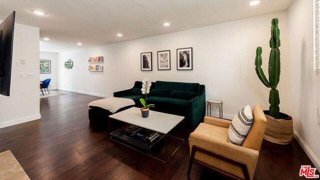 living room with dark wood-type flooring