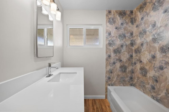 bathroom featuring vanity and wood-type flooring