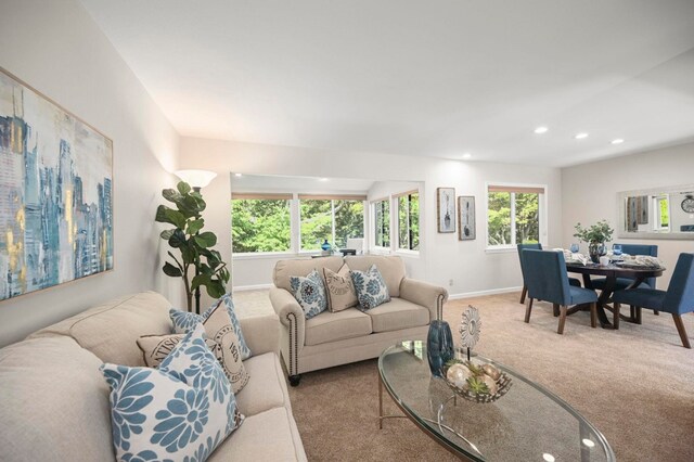 living room featuring carpet floors and a healthy amount of sunlight