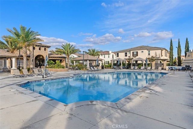 view of pool with a gazebo and a patio