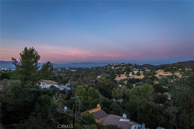 view of aerial view at dusk