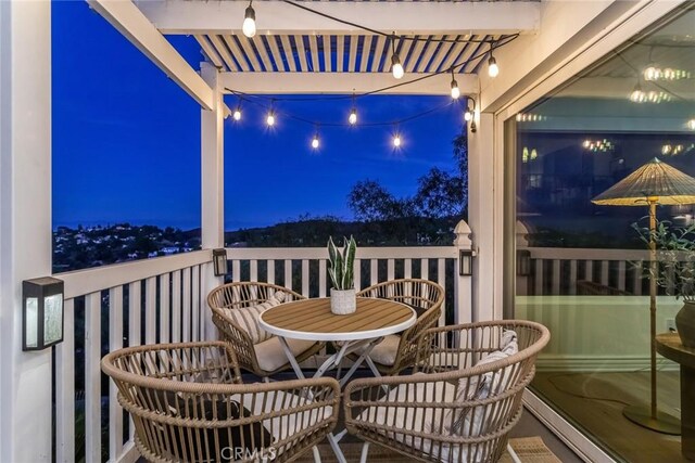 view of balcony at night