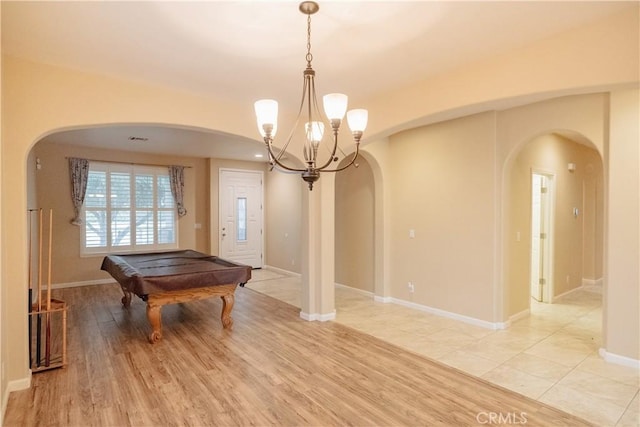 playroom featuring pool table and light wood-type flooring