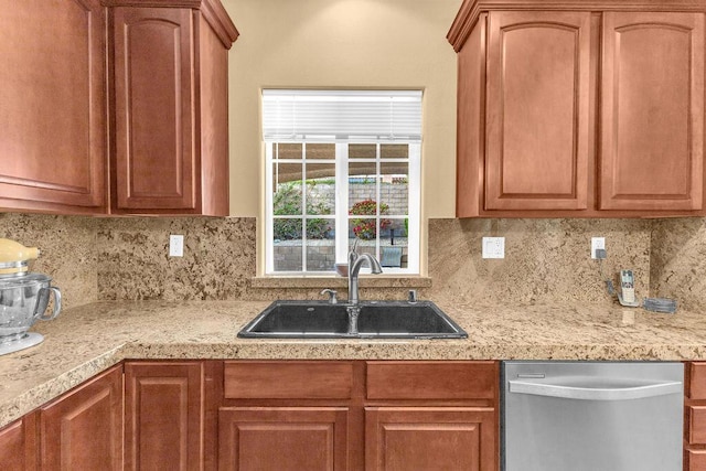 kitchen featuring sink, stainless steel dishwasher, and tasteful backsplash