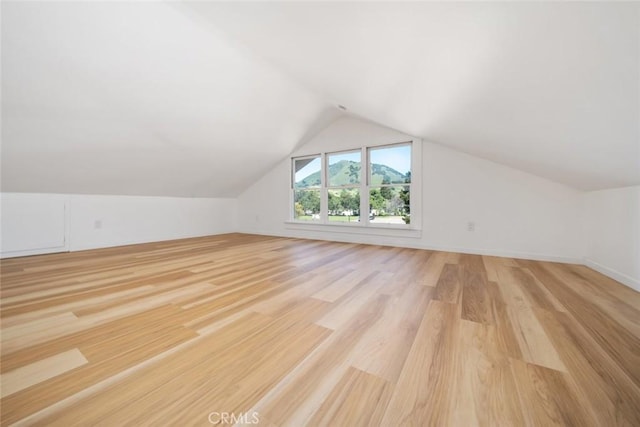 bonus room featuring vaulted ceiling and light wood-type flooring