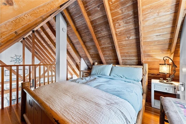 347 Emerald Dr, Lake Arrowhead, CA 92352 - bedroom featuring hardwood / wood-style floors, wood ceiling, and wooden walls