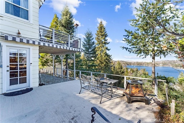347 Emerald Dr, Lake Arrowhead, CA 92352 - view of patio / terrace featuring a water view