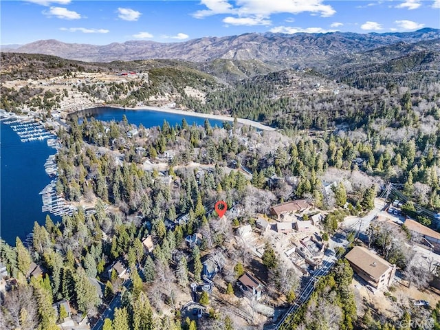 347 Emerald Dr, Lake Arrowhead, CA 92352 - aerial overview of property's location featuring a water and mountain view
