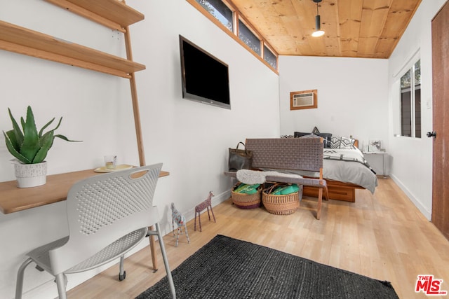 interior space with wood ceiling and hardwood / wood-style floors