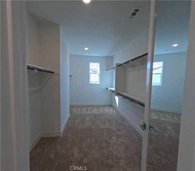 spacious closet with dark carpet