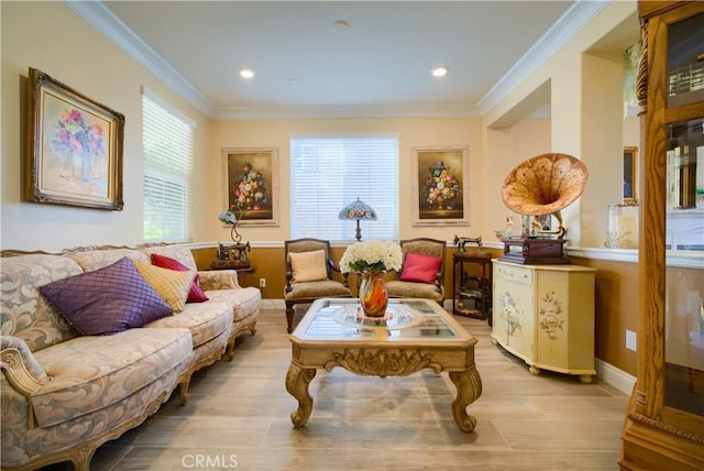 sitting room featuring crown molding