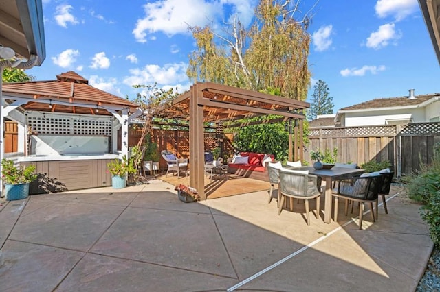 view of patio / terrace with a hot tub, a gazebo, and a pergola