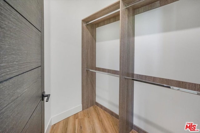 walk in closet with hardwood / wood-style flooring