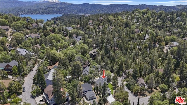 aerial view with a water and mountain view