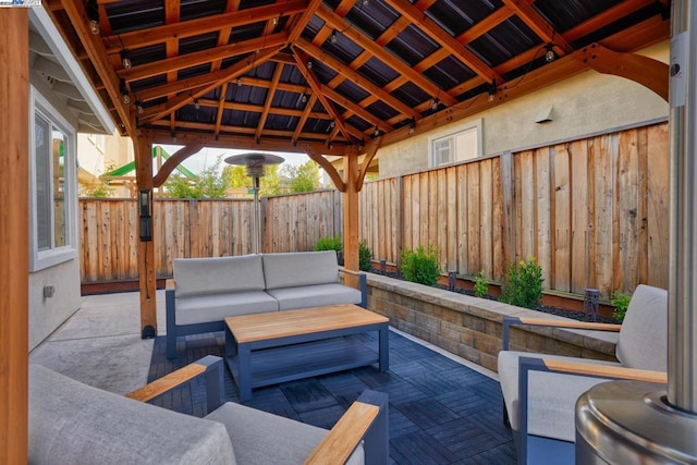 view of patio / terrace featuring outdoor lounge area and a gazebo