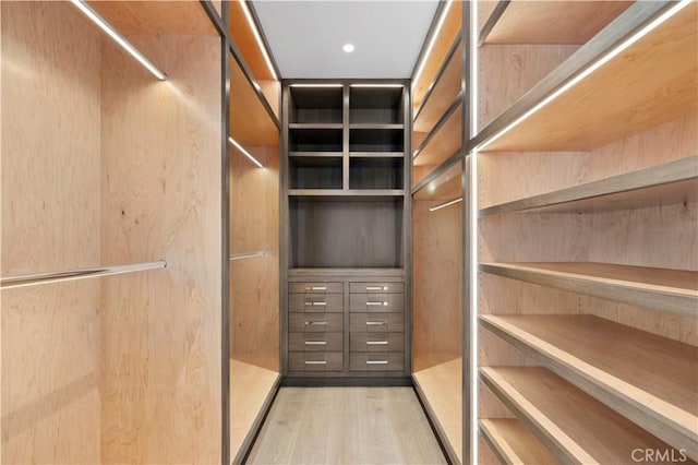 spacious closet with light hardwood / wood-style floors