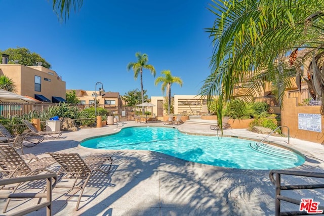 view of swimming pool with a patio area