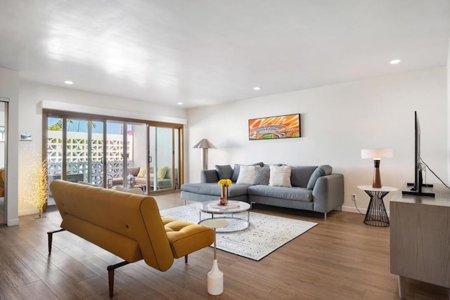 living room with hardwood / wood-style floors