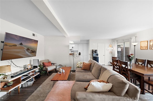 living room with dark hardwood / wood-style floors