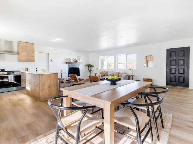 dining space featuring light hardwood / wood-style floors