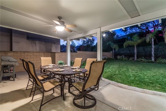 view of patio featuring ceiling fan and area for grilling