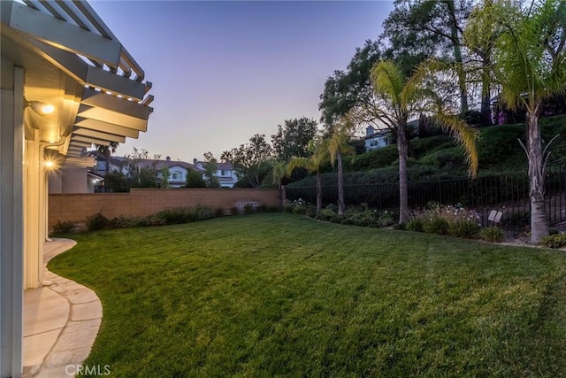 view of yard at dusk