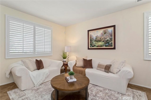 living room with carpet floors