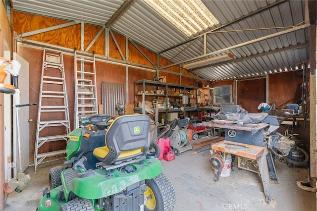 garage featuring a workshop area