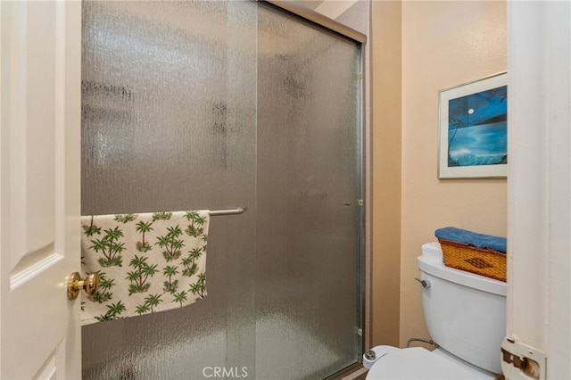 bathroom with toilet and a shower with shower door