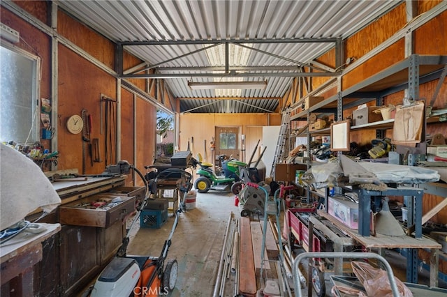 garage featuring a workshop area