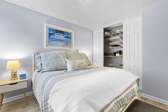 bedroom with a closet and wood-type flooring