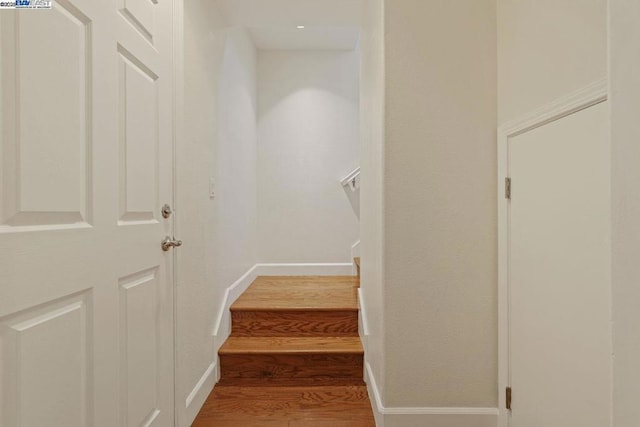 staircase featuring hardwood / wood-style floors