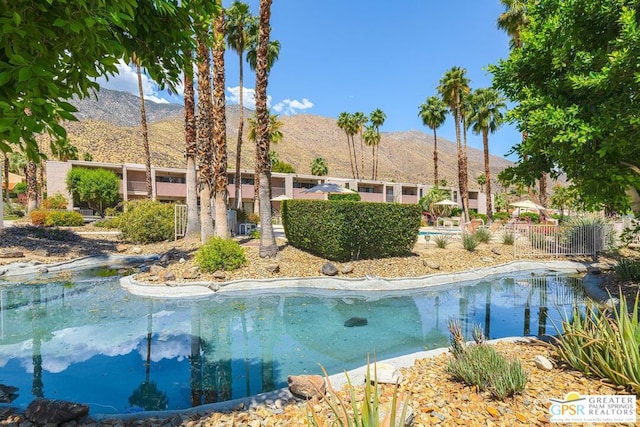 view of pool featuring a mountain view