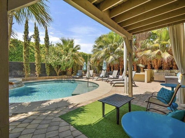 view of pool featuring a patio