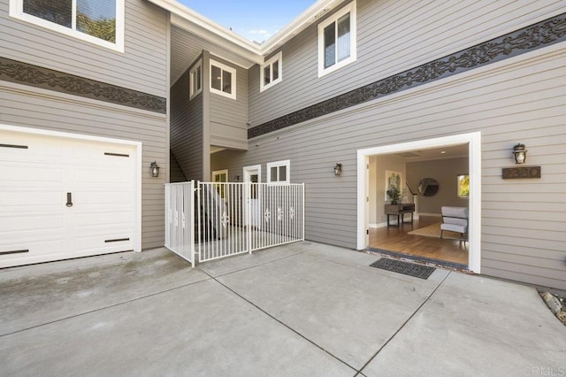 exterior space with a garage