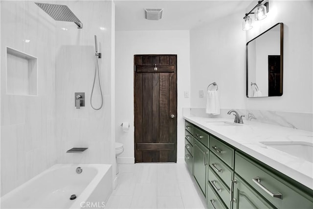 full bathroom featuring shower / bathtub combination, toilet, and vanity