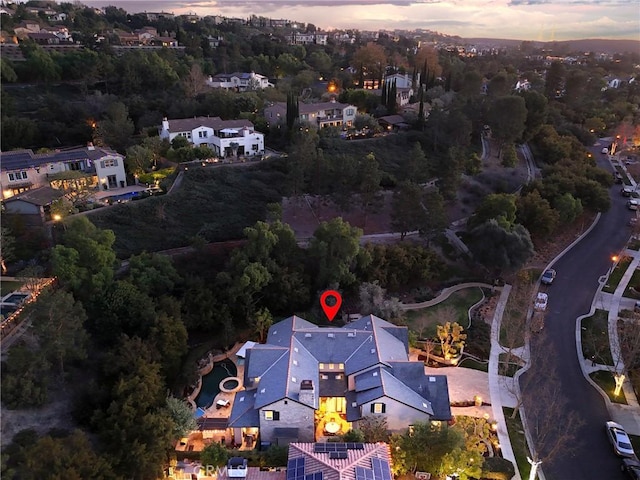 view of aerial view at dusk