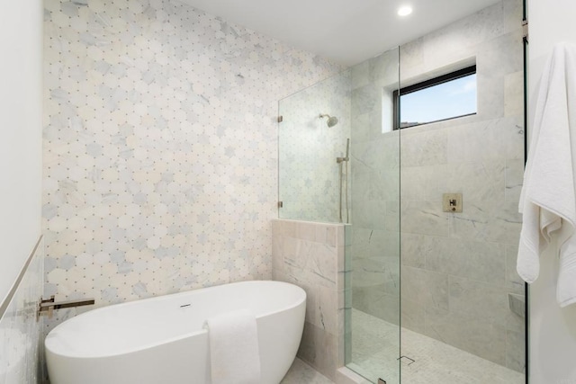 bathroom with plus walk in shower